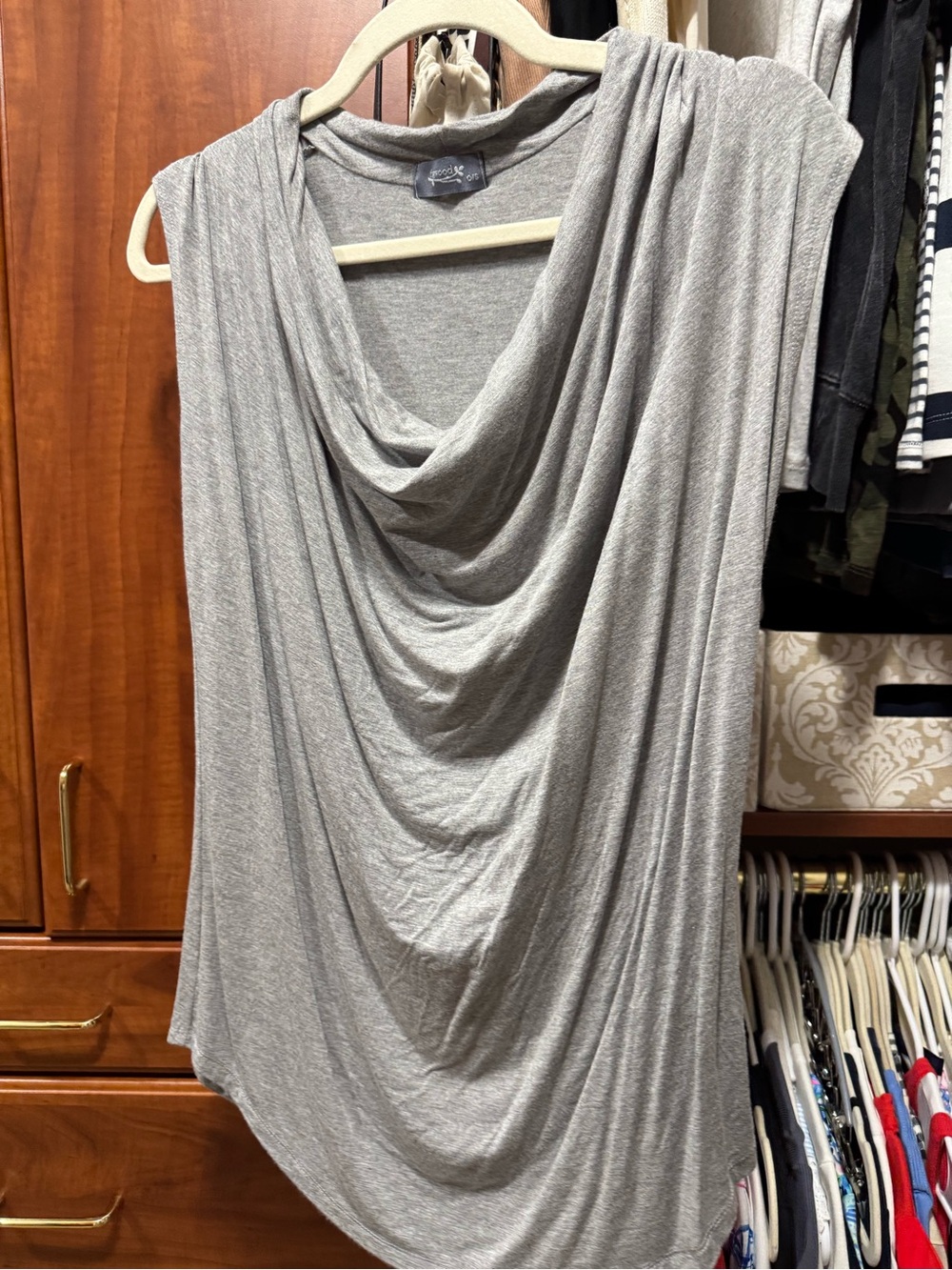 Banyan tree Draped Cowl Neck Tunic Top in Light Gray -